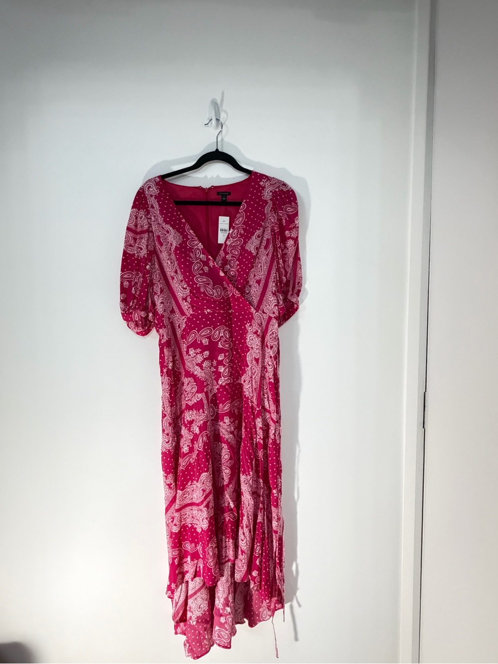 Ann Taylor Fuchsia Paisley High-Low Wrap Dress